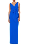 Betsy & Adam Bow Front Scuba Gown In Cobalt