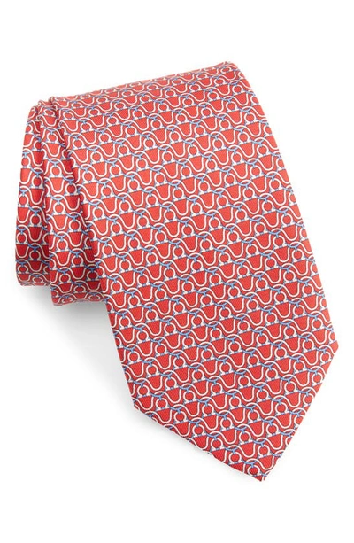 Ferragamo Loghi Gancini Silk Tie In Rosso