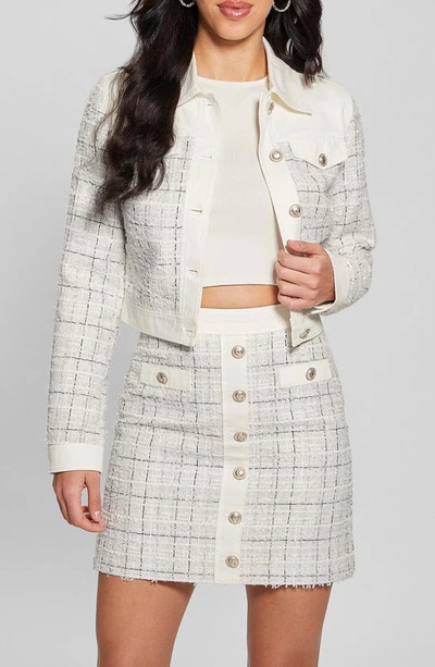 Guess Women's Clarissa Long-sleeve Tweed Jacket In Tweed Mix Denim Off White Combo