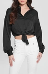 GUESS JUN SATIN TIE HEM BUTTON-UP SHIRT