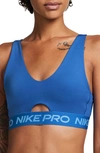 Nike Women's  Pro Indy Plunge Medium-support Padded Sports Bra In Blue
