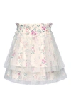 TRULY ME KIDS' FLORAL MESH OVERLAY TIERED SKIRT