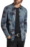 John Varvatos Camellia Tie Dye Slub Knit Linen Button-up Shirt In Steel Blue