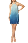 Petal And Pup Petal & Pup Melody Ombré Halter Neck Plissé Minidress In Blue Gradient