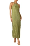 Petal And Pup Womens Melody Plisse Halter Maxi Dress In Olive