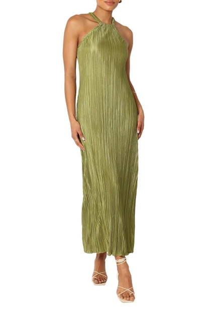 Petal And Pup Womens Melody Plisse Halter Maxi Dress In Olive