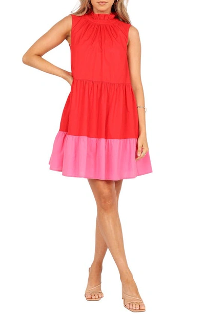 Petal And Pup Bradshaw Colorblock Tiered Cotton Shift Dress In Red,pink