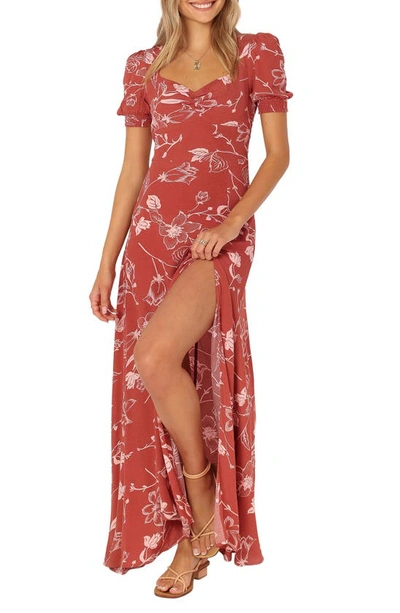 Petal And Pup Franklin Floral Puff Sleeve Maxi Dress In Rust Floral