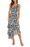 Shop Petal And Pup Petal & Pup Amren Floral One-shoulder Tiered Asymmetric Dress In Black