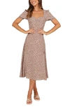 Petal And Pup Franklin Print Puff Sleeve Midi Dress In Mocha