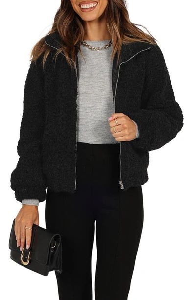 Petal And Pup Womens Lucia Zip Front Teddy Jacket In Black