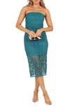 Petal And Pup Womens Candice Strapless Lace Midi Dress In Teal