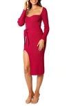 Petal And Pup Aquerelle Sweetheart Neck Long Sleeve Sweater Dress In Magenta