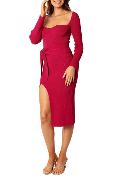 Petal And Pup Aquerelle Sweetheart Neck Long Sleeve Sweater Dress In Red