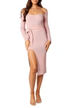 Petal And Pup Aquerelle Sweetheart Neck Long Sleeve Sweater Dress In Rose