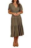 Petal And Pup Barker Tiered Faux Wrap Dress In Olive