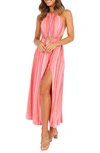 Shop Petal And Pup Petal & Pup Madam Stripe Cutout Cotton Halter Dress In Pink Stripe