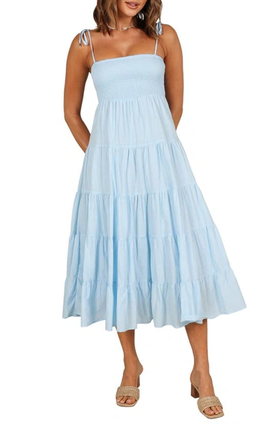 Petal And Pup Womens Carrol Shirred Bodice Midi Dress In Blue