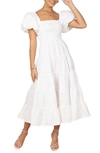 Petal And Pup Womens Annette Puff Sleeve Shirred Midi Dress In White