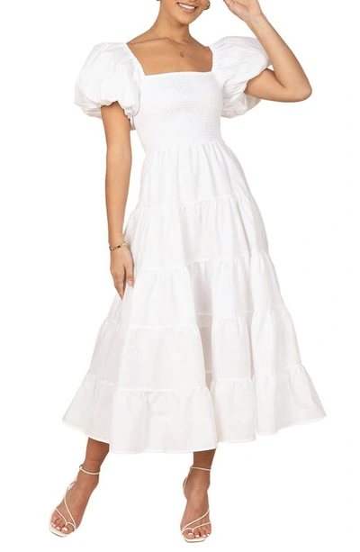 Petal And Pup Womens Annette Puff Sleeve Shirred Midi Dress In White