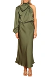 Petal And Pup Womens Amelie One Shoulder Maxi Dress In Olive