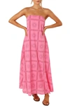 Petal And Pup Petal & Pup Soph Print Strapless Maxi Dress In Pink Red