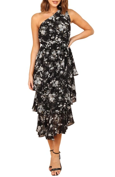 Petal And Pup Womens Brigette One Shoulder Tiered Midi Dress In Black Floral