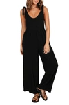 Petal And Pup Ayla Tie Shoulder Wide Leg Linen Jumpsuit In Black