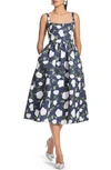 Sachin & Babi Olena Floral Mikado Midi Cocktail Dress In Navy Ivory Moonlit Garden