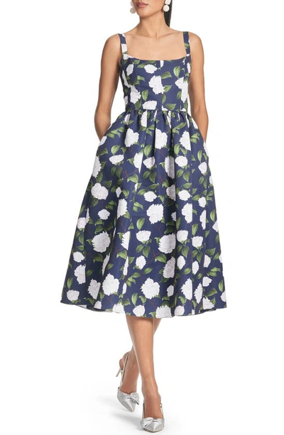 SACHIN & BABI SACHIN & BABI OLENA FLORAL MIKADO MIDI COCKTAIL DRESS