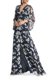 SACHIN & BABI JENNY FLORAL BALLOON SLEEVE GOWN