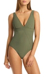 Sea Level Panel Line Multifit One-piece Swimsuit In Khaki