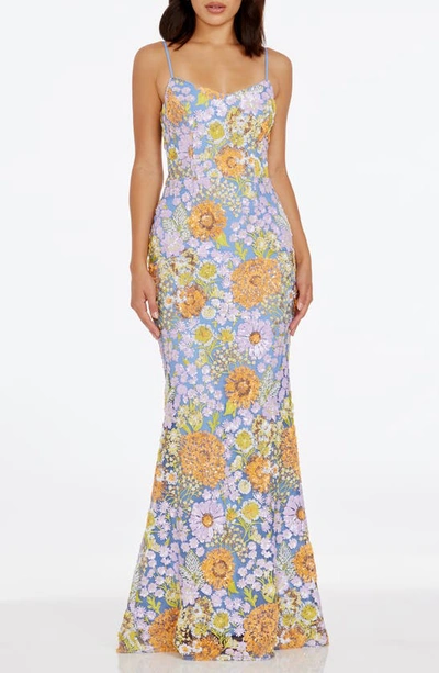 Dress The Population Kailyn Floral Appliqué Strapless Midi Dress