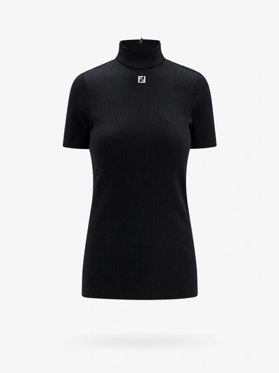 Fendi Lupetto Ribbed Jersey In Black