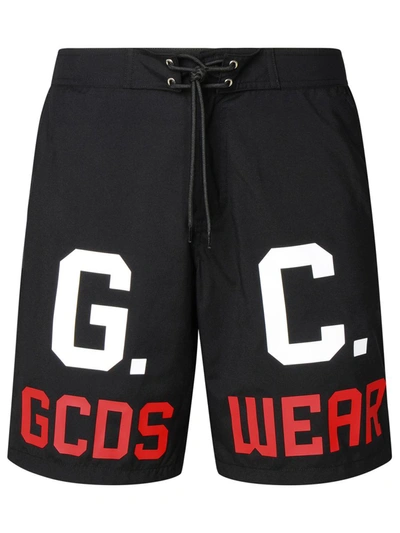 Gcds Logo印花抽绳泳裤 In Black