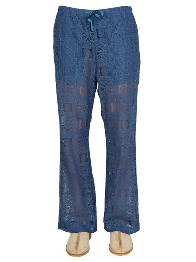 Needles Lace Detailed Drawstring Cropped Trousers In Blue