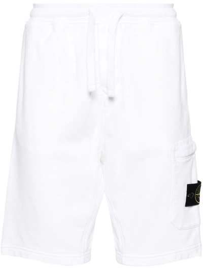 Stone Island Regular Fit Cargo Shorts In Cotton Fleece In White