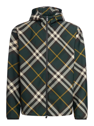 BURBERRY CHECK-PATTERN ZIPPED HOODED JACKET