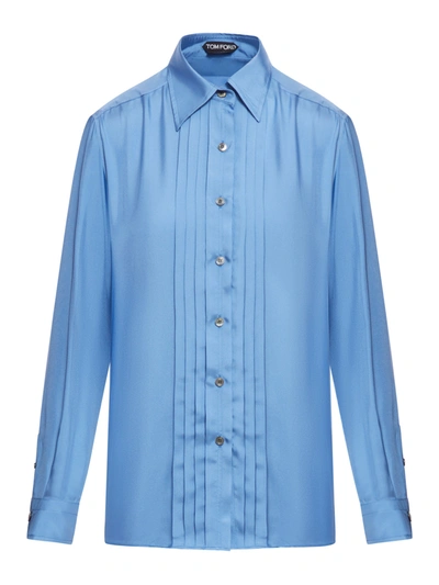 Tom Ford Fluid Viscose Silk Twill Shirt In Blue