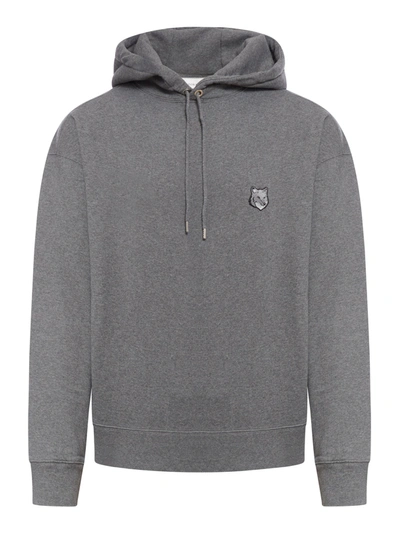 Maison Kitsuné Fox Head Hoodie In Grey