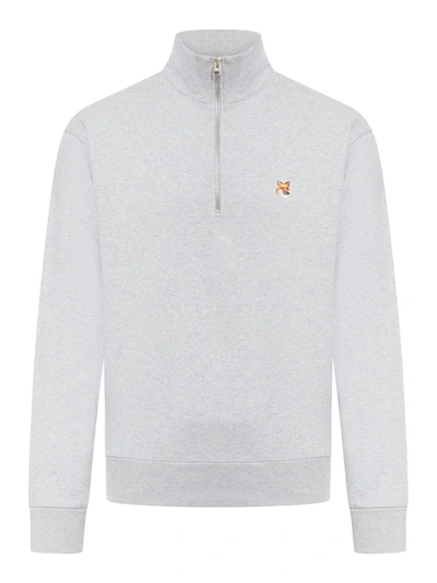 Maison Kitsuné Fox Head Patch Comfort Half Zip Sweatshirt In Grey