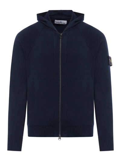 Stone Island Sweater With Hood And Zip In Blue