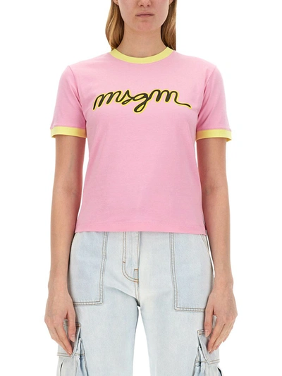 Msgm T-shirt With Logo In Pink