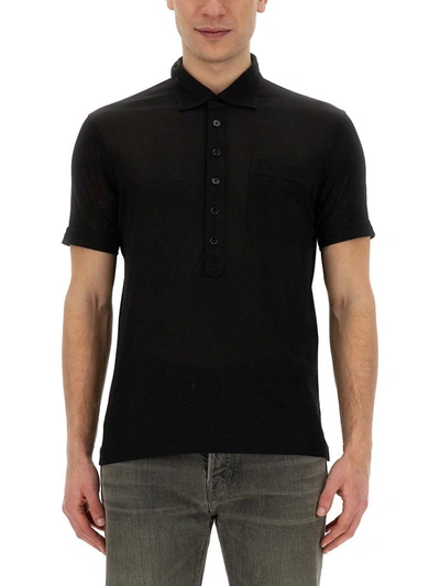 Tom Ford Black Spread Collar Polo