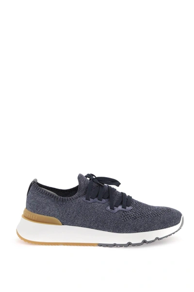 Brunello Cucinelli Knit Chine Sneakers In In Blu