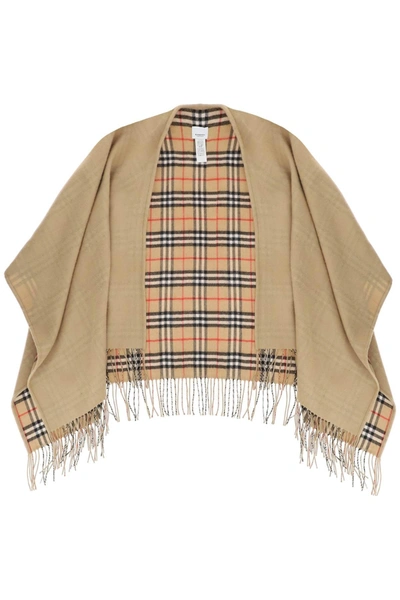 Burberry Short Woolen Cape In Beige