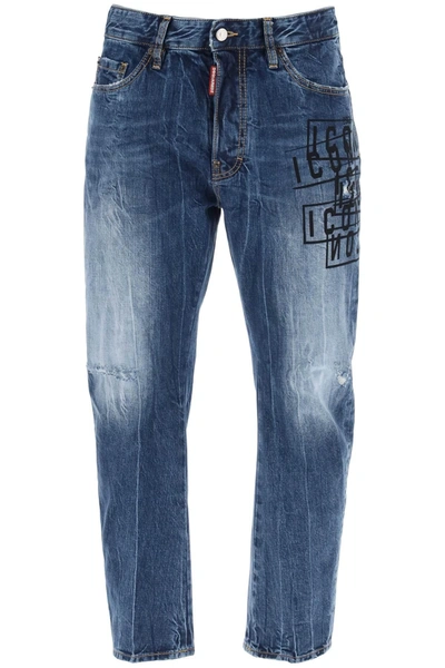 Dsquared2 "dark Wash Icon Stamps Bro Jeans In In Blue