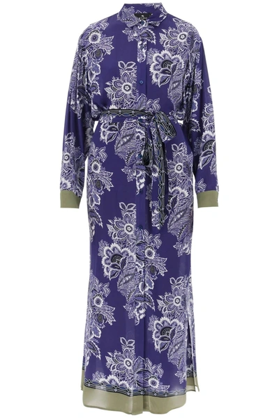 Etro Floral Print Three Quarter Sleeve Maxi Dress In Purple