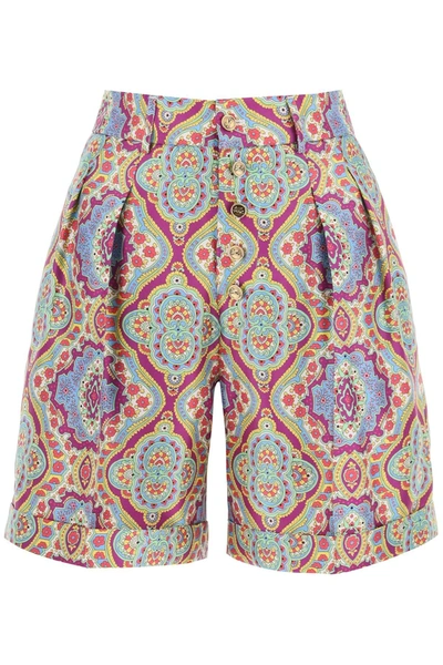 Etro Pleated Printed Silk-twill Shorts In Multicolor