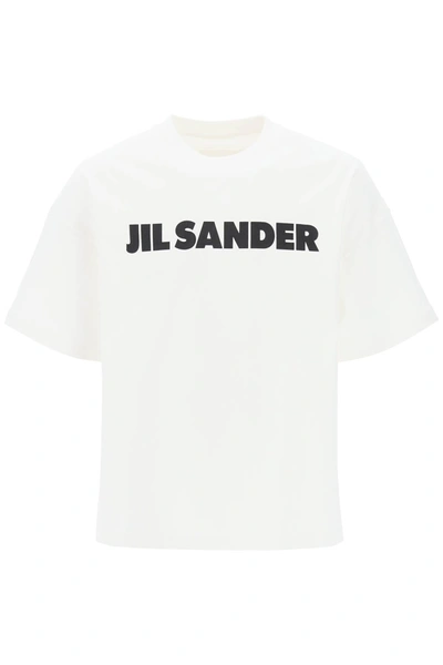 Jil Sander Mens Porcelain Logo-print Boxy-fit Organic-cotton T-shirt
